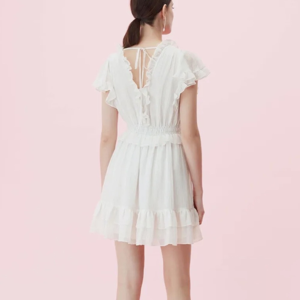 Rebecca Taylor Sundress Off White Ruffle Sleeve Mini Dress V-Neck size S